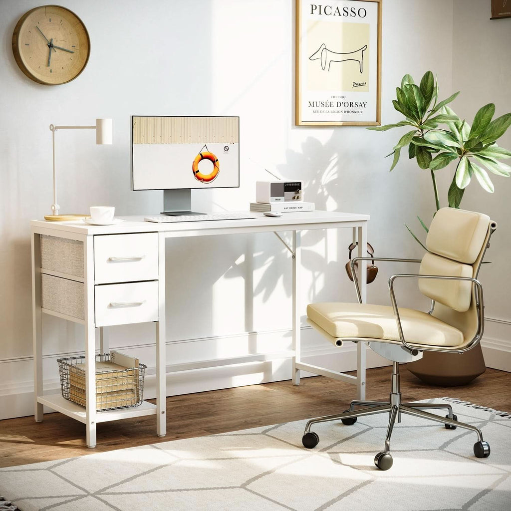 47 Inch White Ergonomic Executive Desk With Drawers