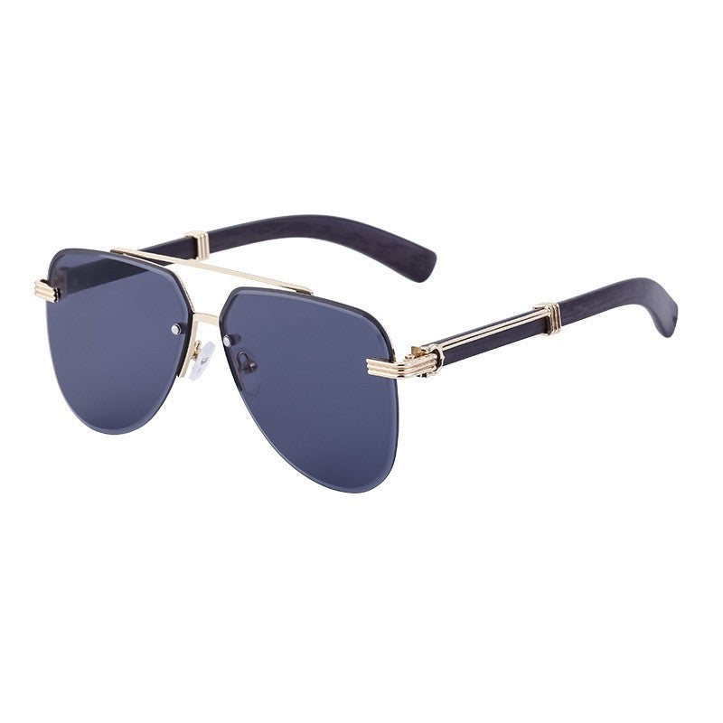 Men's Retro Wood Grain Frog Mirror Legs Sunglasses