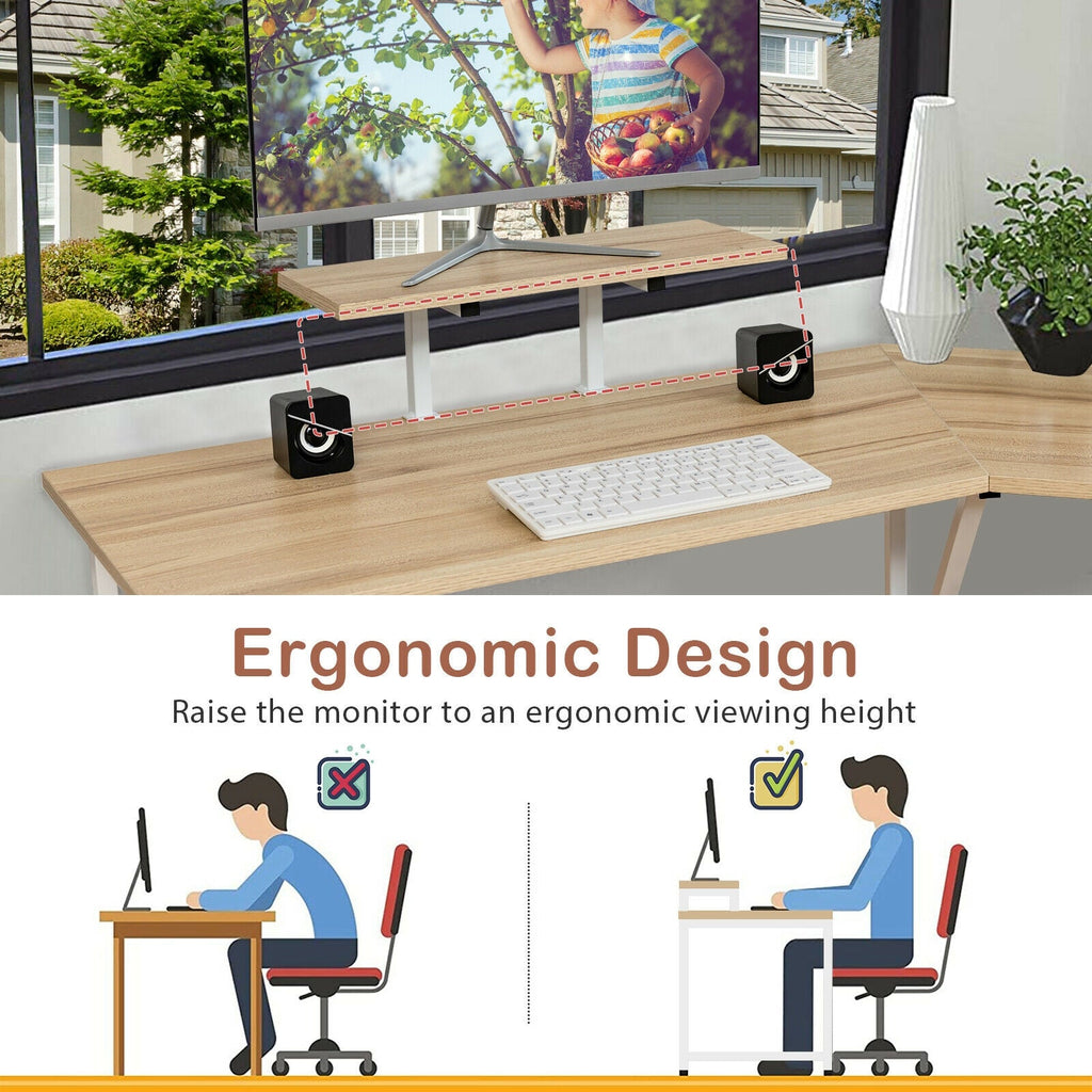 88.5 Inch L Shaped Reversible Computer Desk Table with Monitor Stand