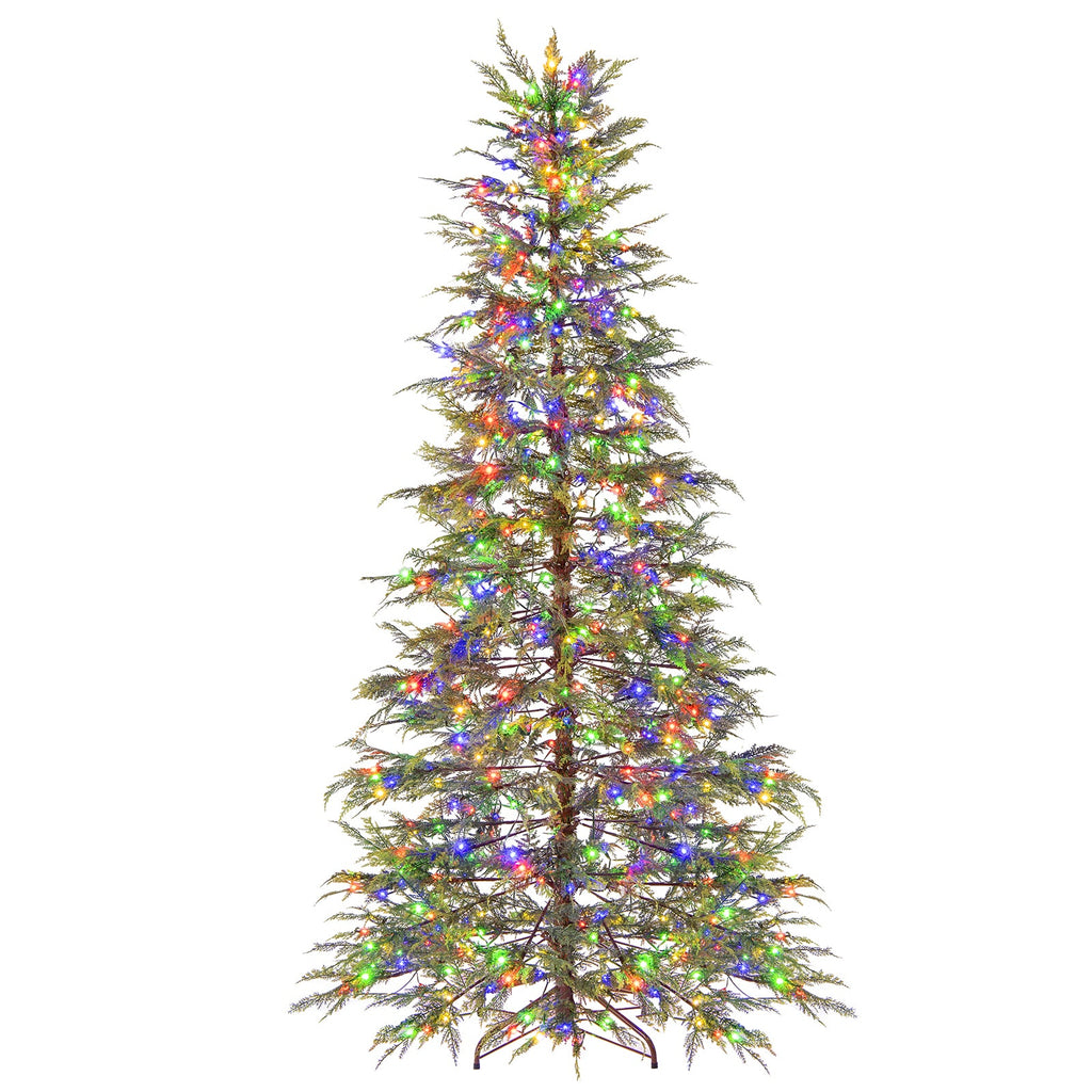 7.5 Feet Artificial Christmas Tree with Branch Tips and Colorful LED Lights