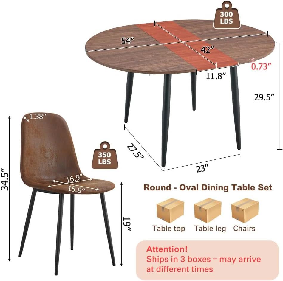 Juego de comedor extensible de nogal con seis sillas tapizadas
