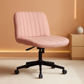 Silla de oficina rosa con ruedas, sin brazos, giratoria, con diseño entrecruzado