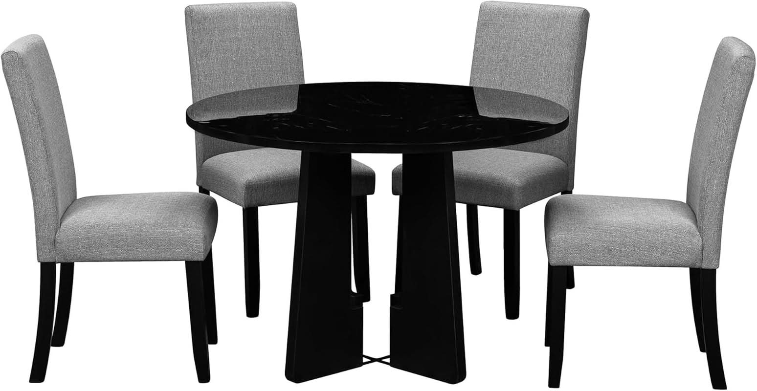 Juego de mesa de comedor redonda sólida de cinco piezas gris y negro
