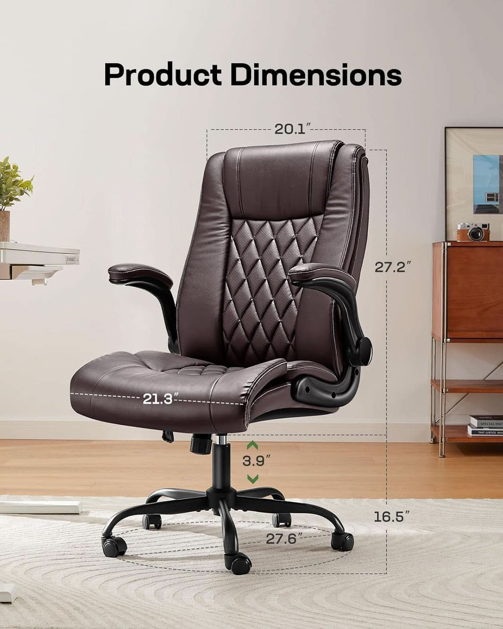 Sillón ejecutivo de oficina de cuero sintético con reposabrazos plegables
