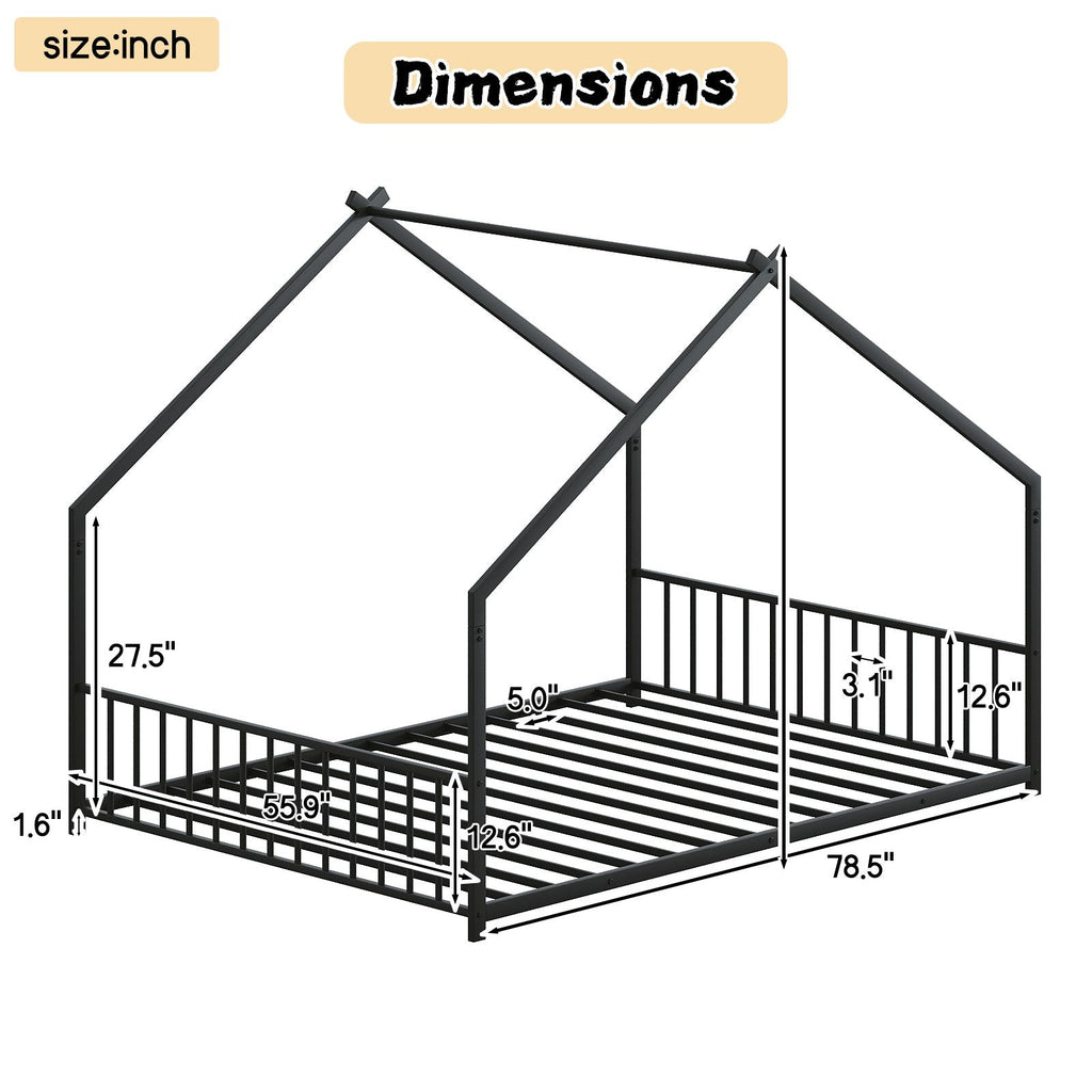 Full Size Rooftop Bed Frame LED Lights For Kids - Black