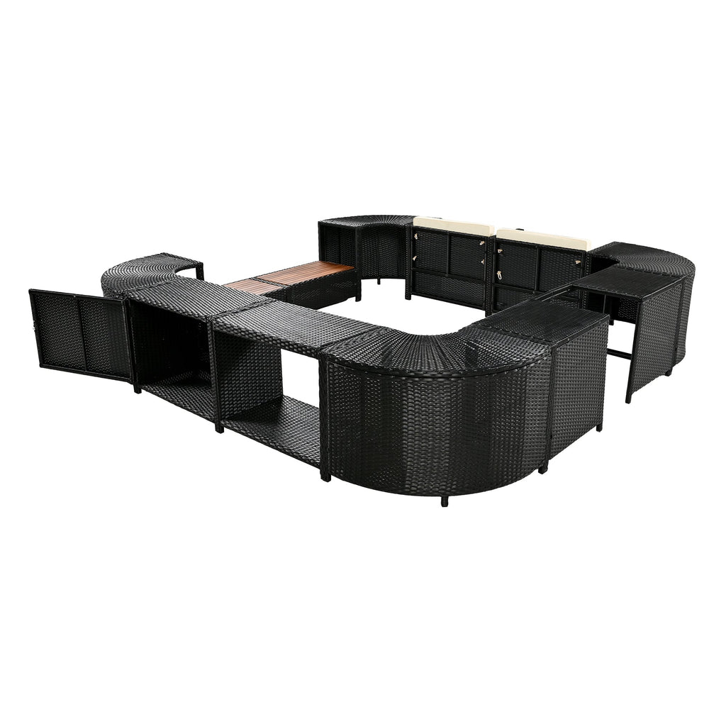 Conjunto de sofá seccional de ratán para spa exterior grande Alora con forma cuadrilátera y compartimentos de almacenamiento (SAK80217)