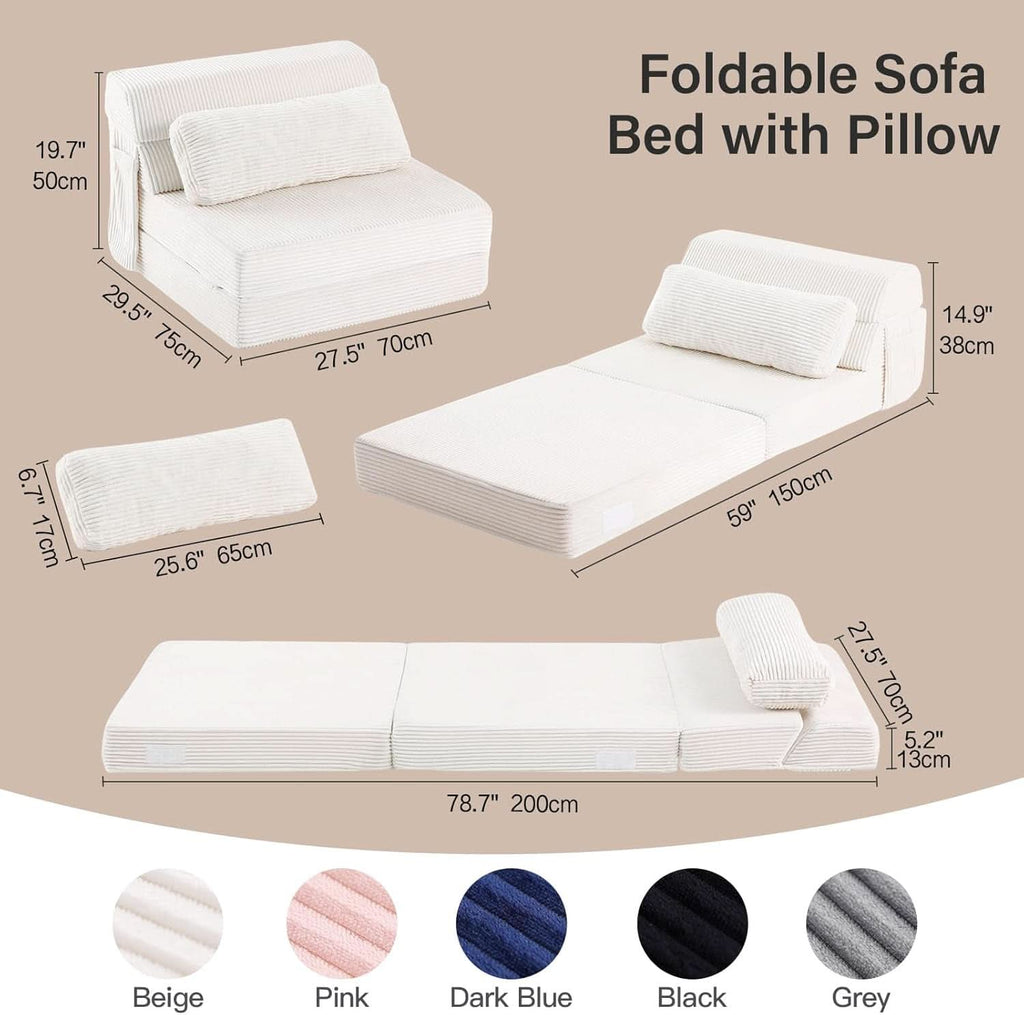 Sofá cama plegable tapizado beige convertible para suelo