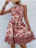 Floral Halter Neck Summer Dress with Belt