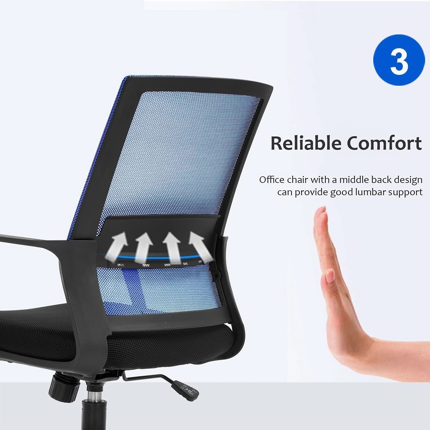 Silla de oficina ergonómica de malla con soporte lumbar azul
