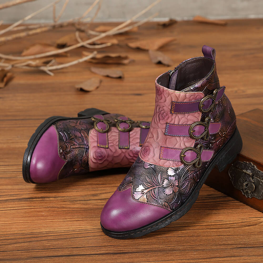 Genuine Leather Hand Painted Flat Boots