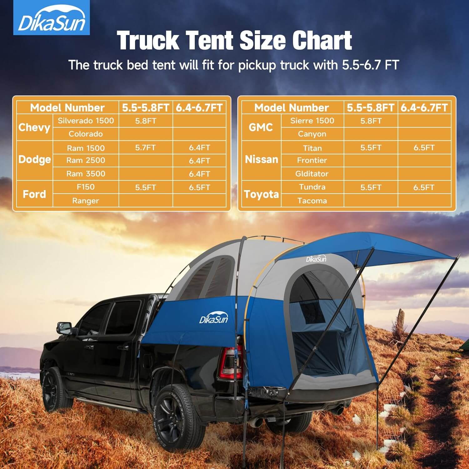 Tienda de campaña para caja de camioneta de 1.6-2.0m con toldo, azul