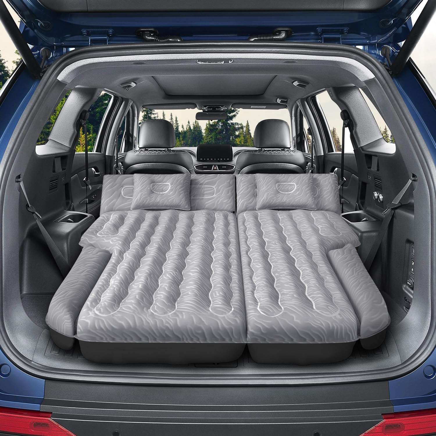 Colchón de aire universal DikaSun para SUV – Flocado mejorado, superficie Oxford extragruesa, con bomba eléctrica y cable de carga de 3 m (gris)