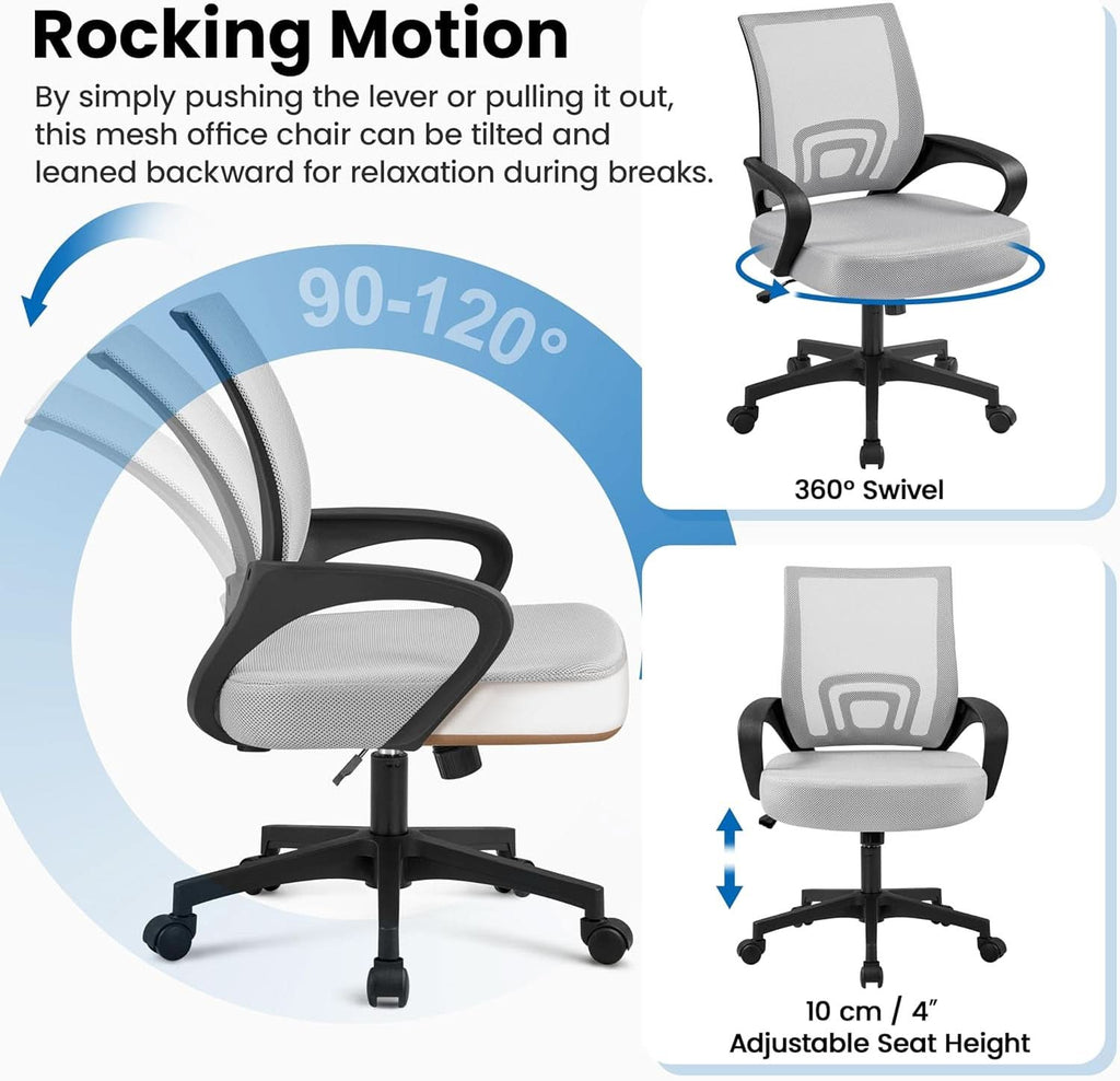 Silla de oficina ergonómica de malla con soporte lumbar, gris