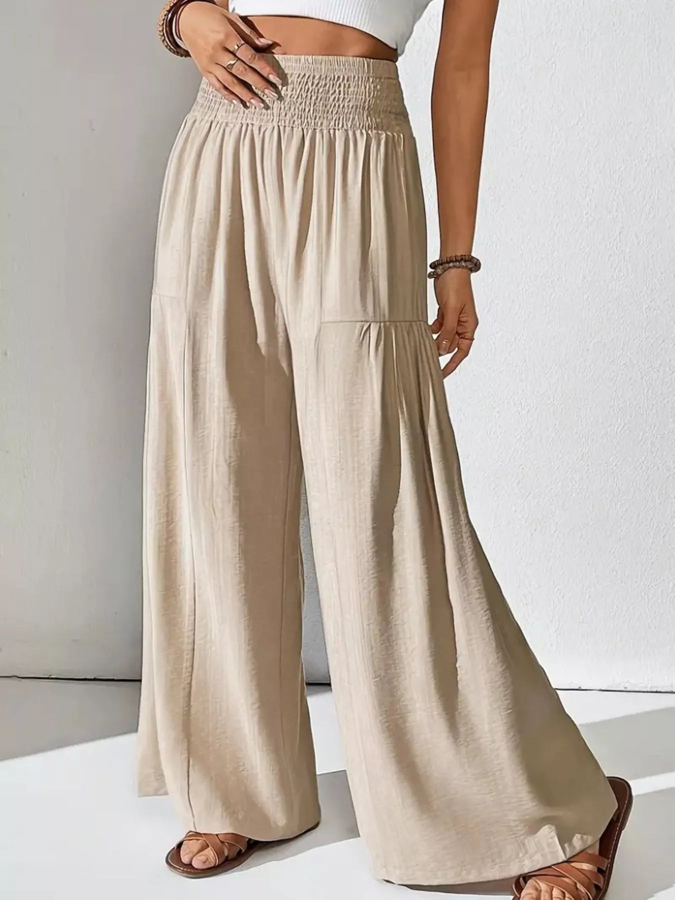 Smocked Waist Wide Leg Pants