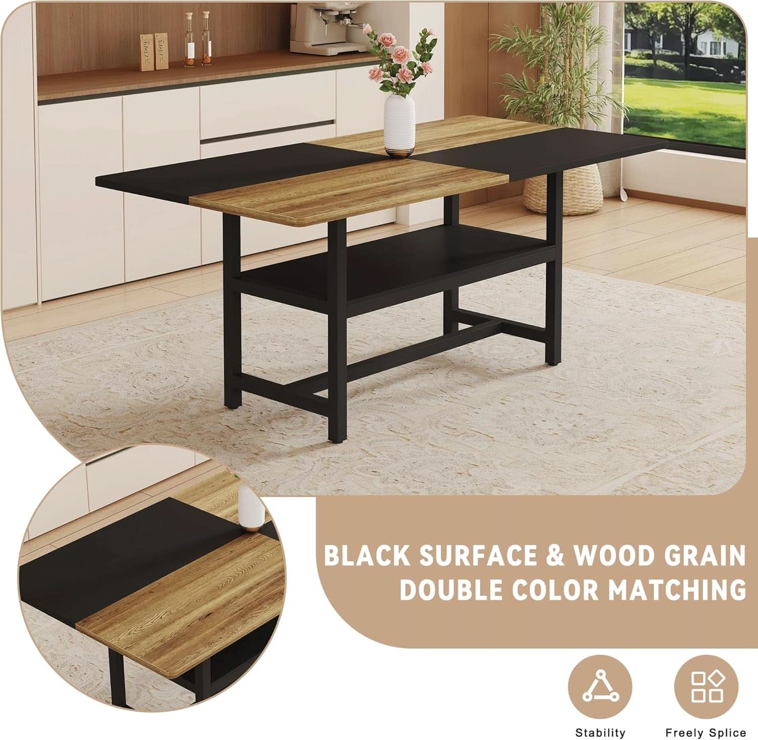 Juego de mesa de comedor rústica premium color café envejecido de 71 pulgadas