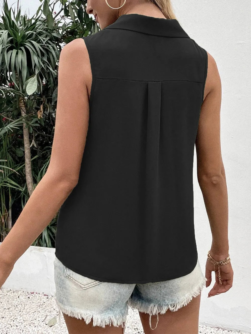 Full Size Johnny Collar Button Down Tank Plus Size