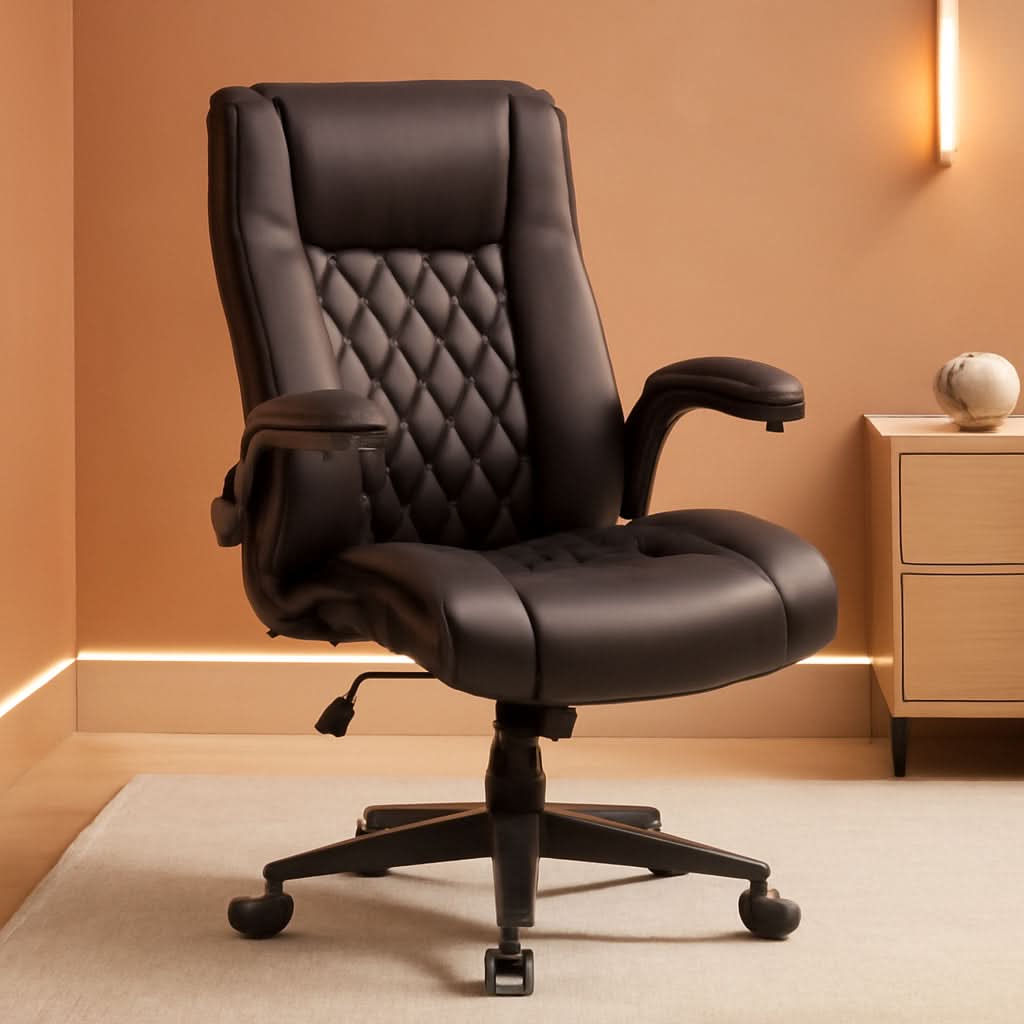 Sillón ejecutivo de oficina de cuero sintético con reposabrazos plegables