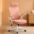 Silla de oficina ergonómica respaldo alto malla blanca rosa lumbar