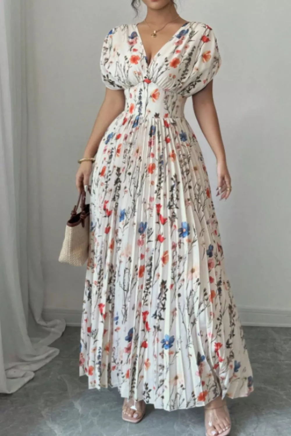 Floral Print Pleated Maxi Dress
