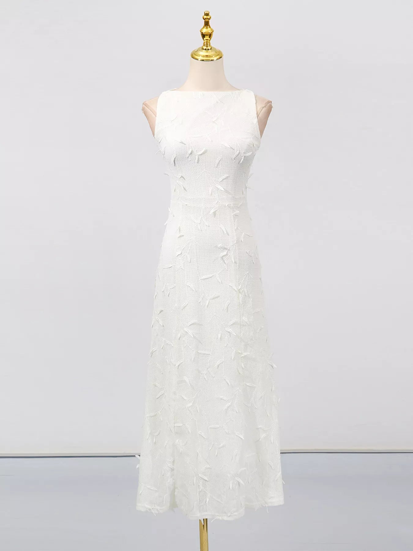 Sleeveless Floral Applique Midi Dress