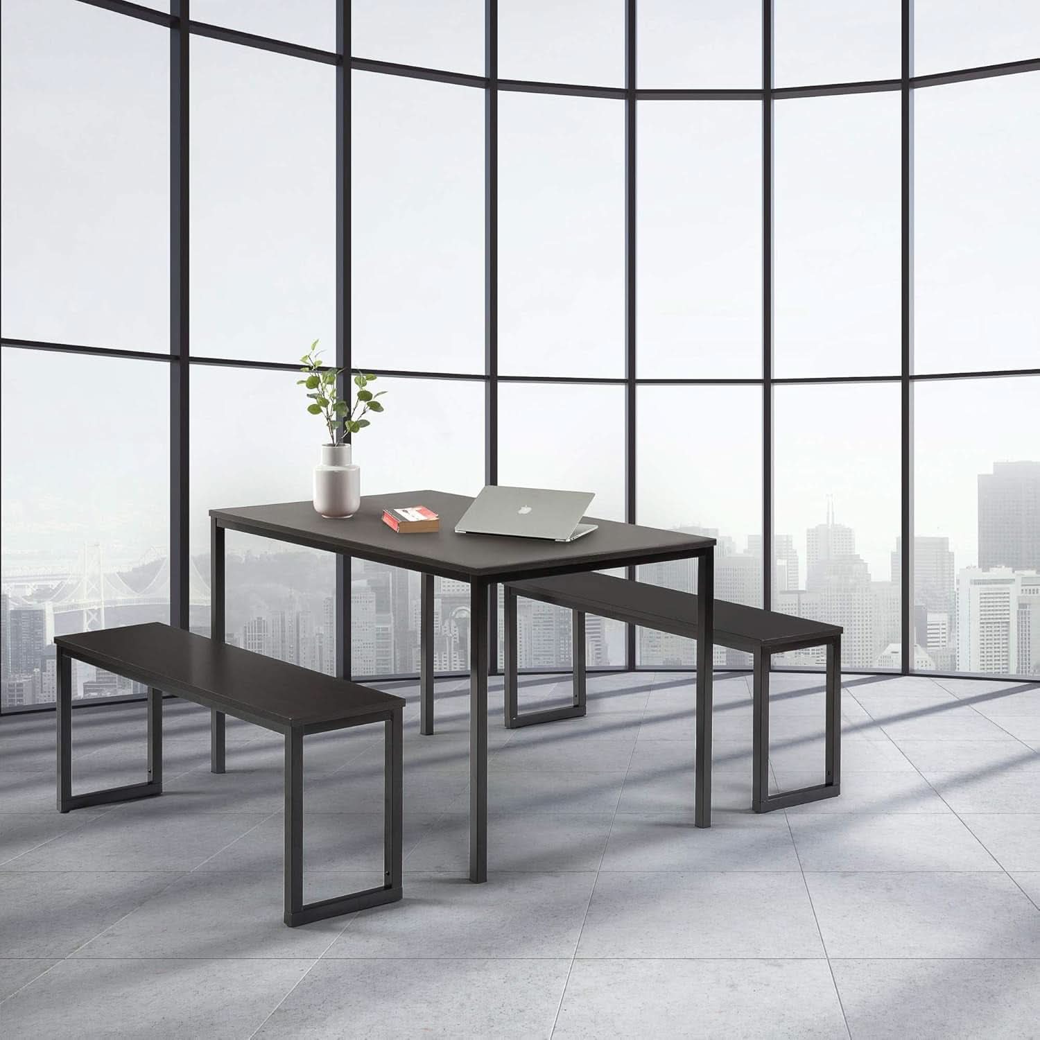 Bancos de mesa de comedor con marco de metal texturizado Espresso