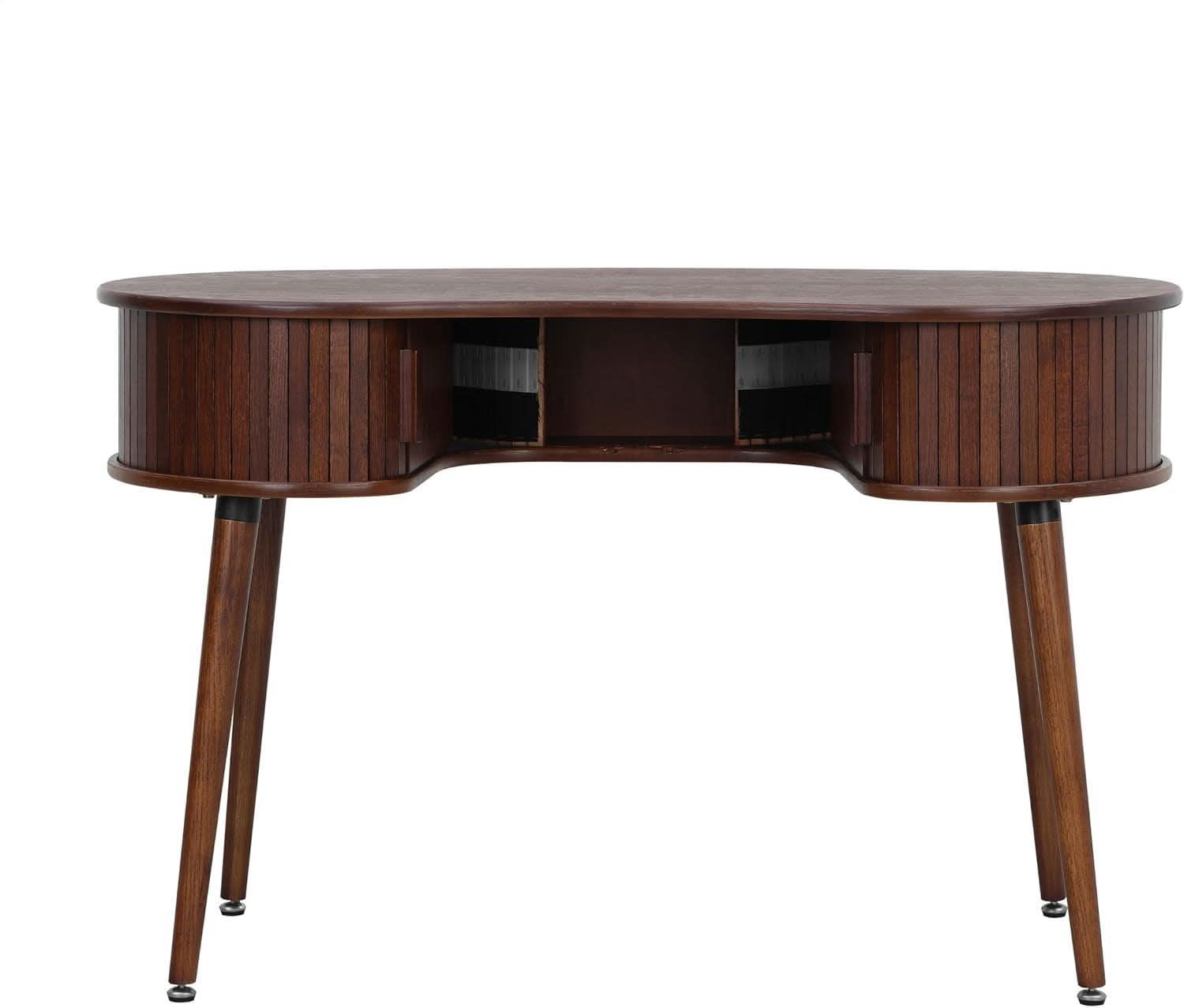 Ripple Desk Dark Walnut Vertical Groove Concealed Drawers