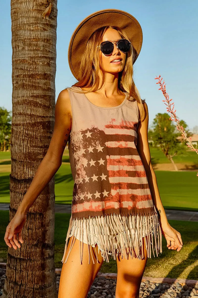 Top de punto sin mangas con estampado de la bandera americana BiBi
