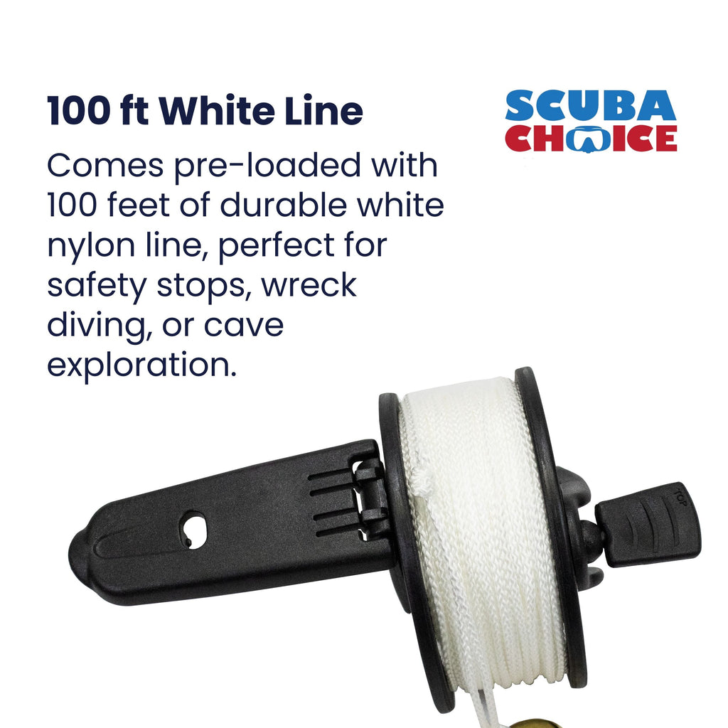 Scuba Diving Dive Compact Finger Spool Reel w/ Plastic Handle 100ft - White Line