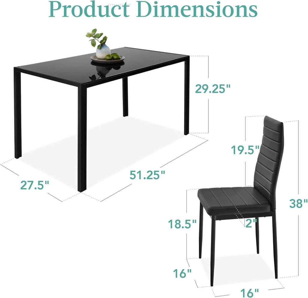 Juego de mesa de comedor de vidrio templado Ultra Lux negro de 51 pulgadas