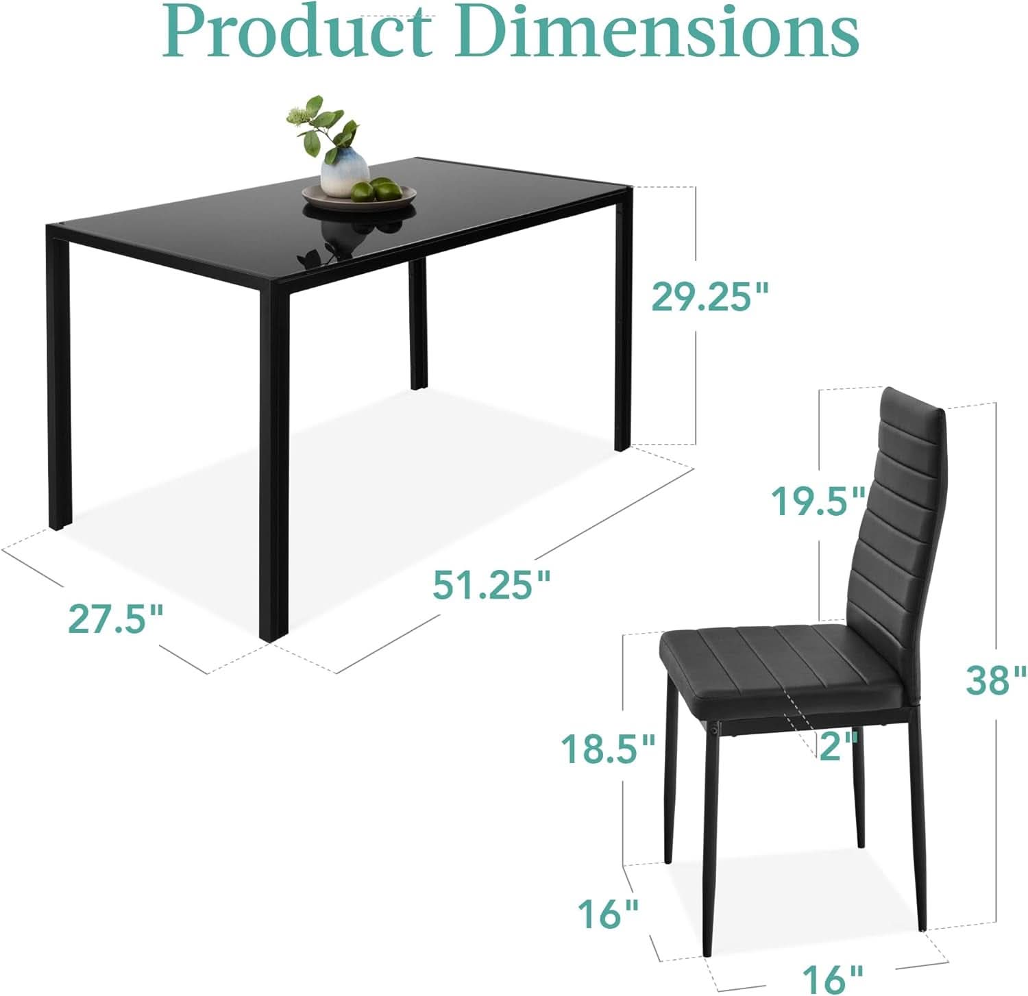 Juego de mesa de comedor de vidrio templado Ultra Lux negro de 51 pulgadas