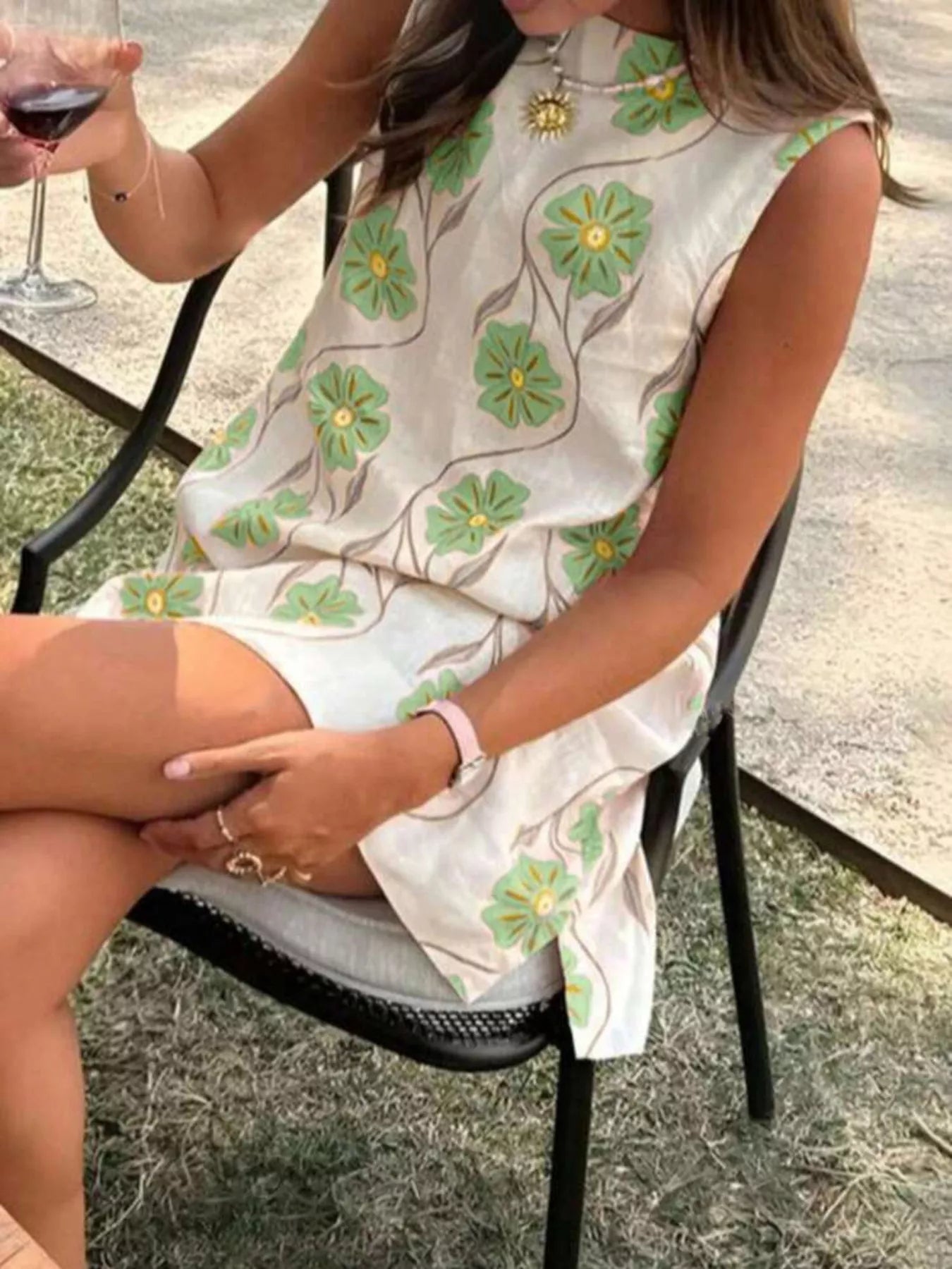 Floral Pattern Sleeveless Mini Dress