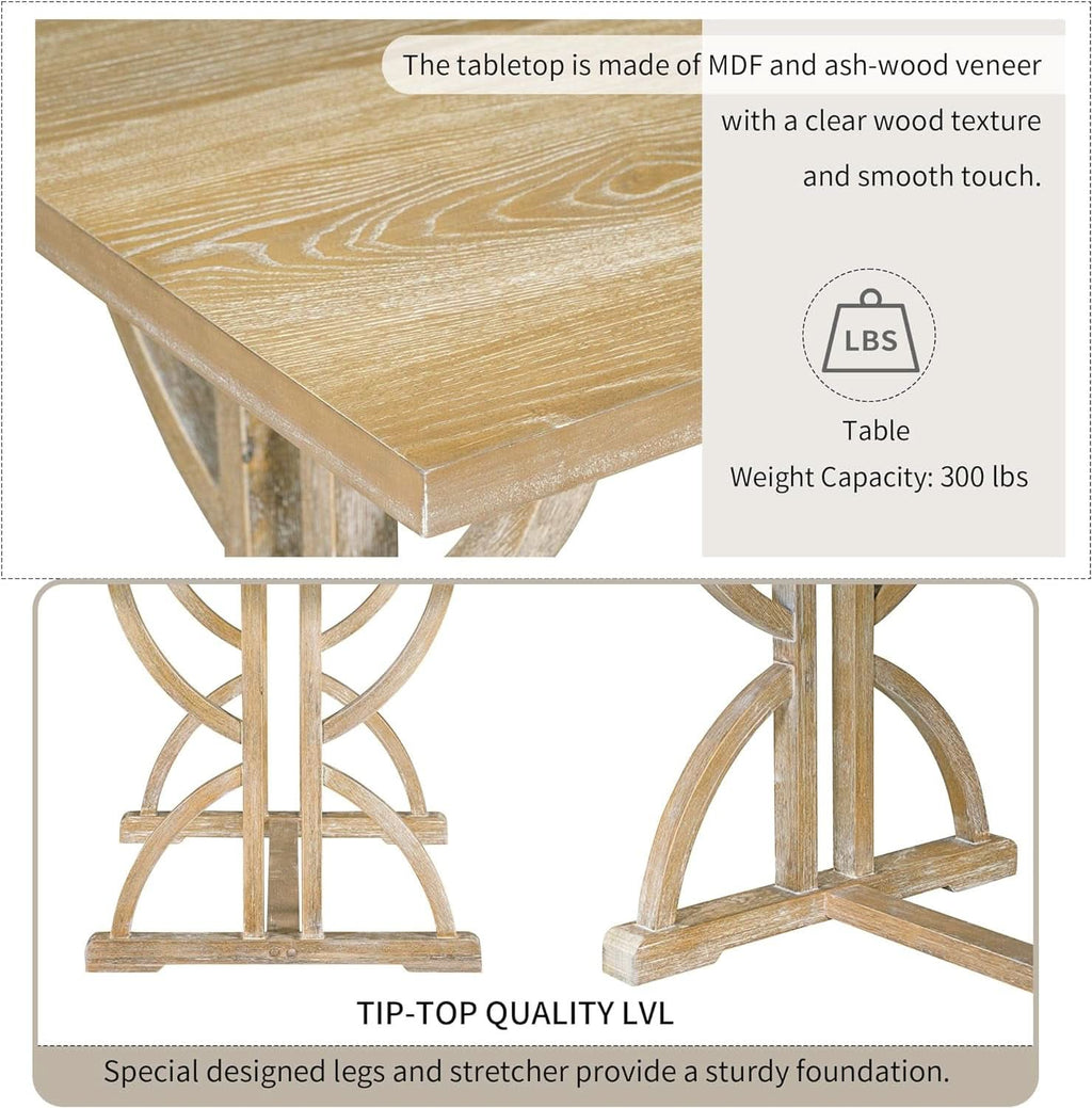 Juego de Comedor Rectangular Industrial de Madera Maciza