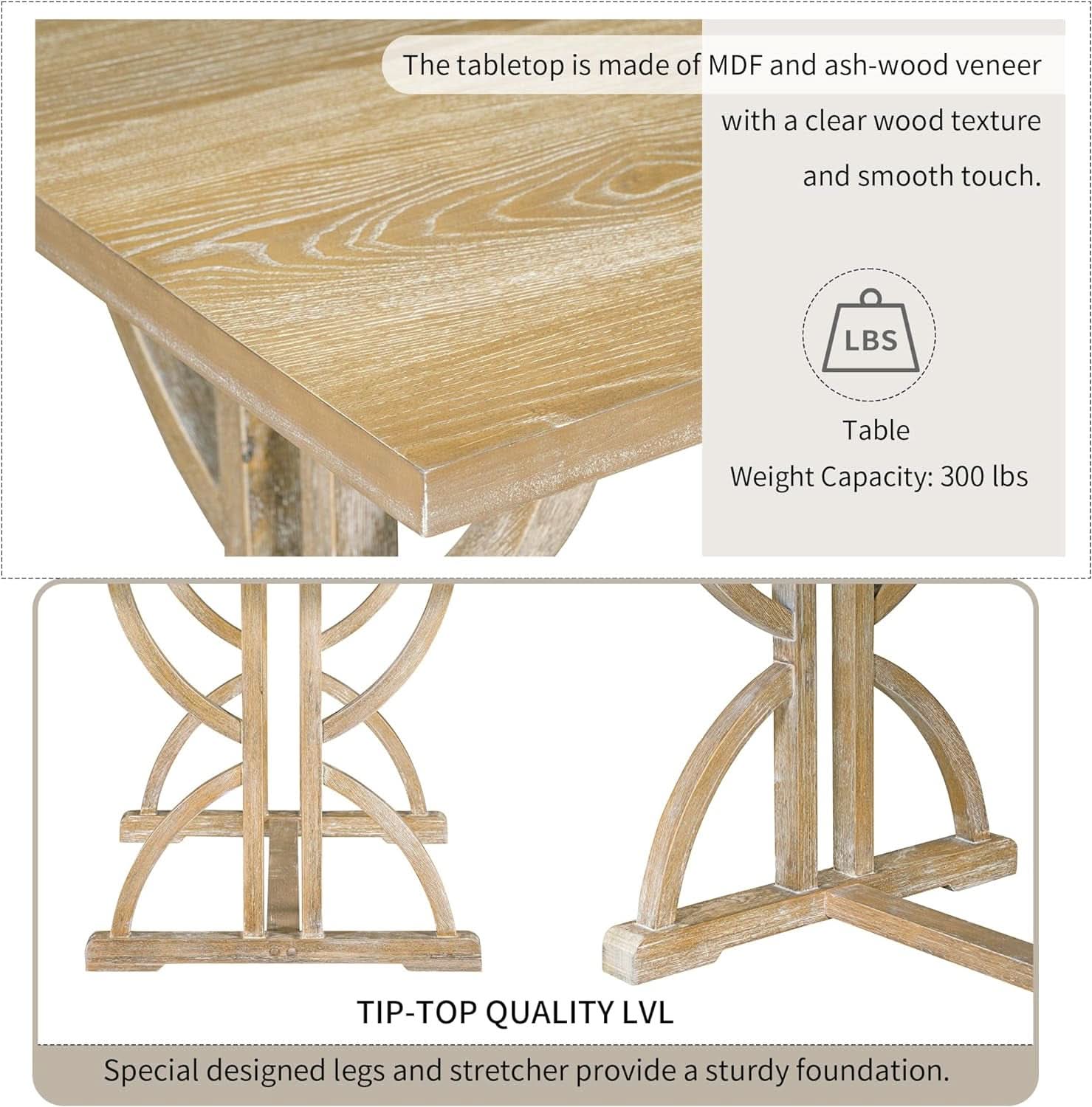 Juego de Comedor Rectangular Industrial de Madera Maciza