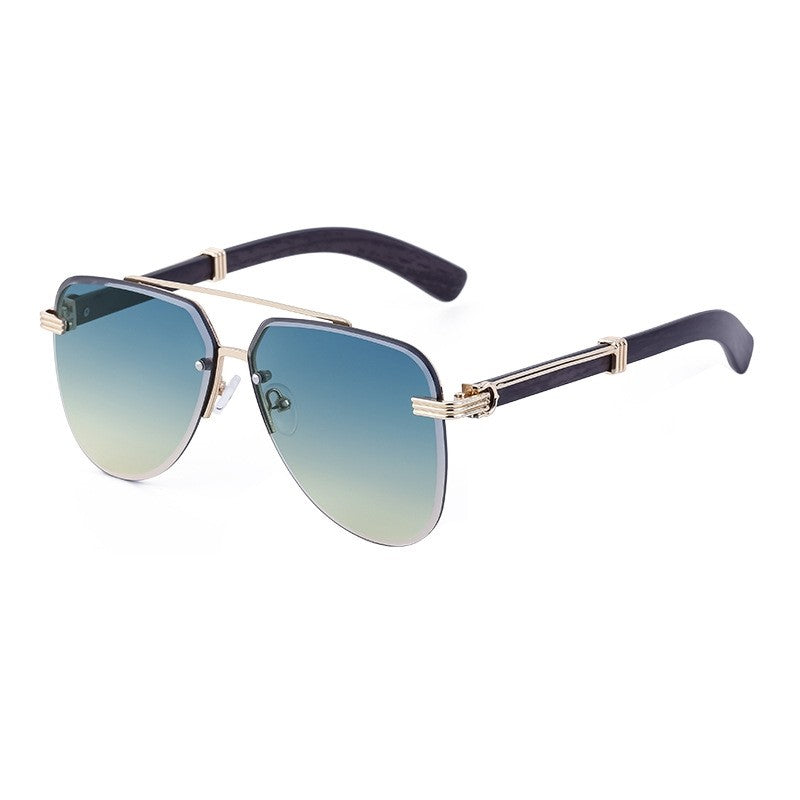 Men's Retro Wood Grain Frog Mirror Legs Sunglasses