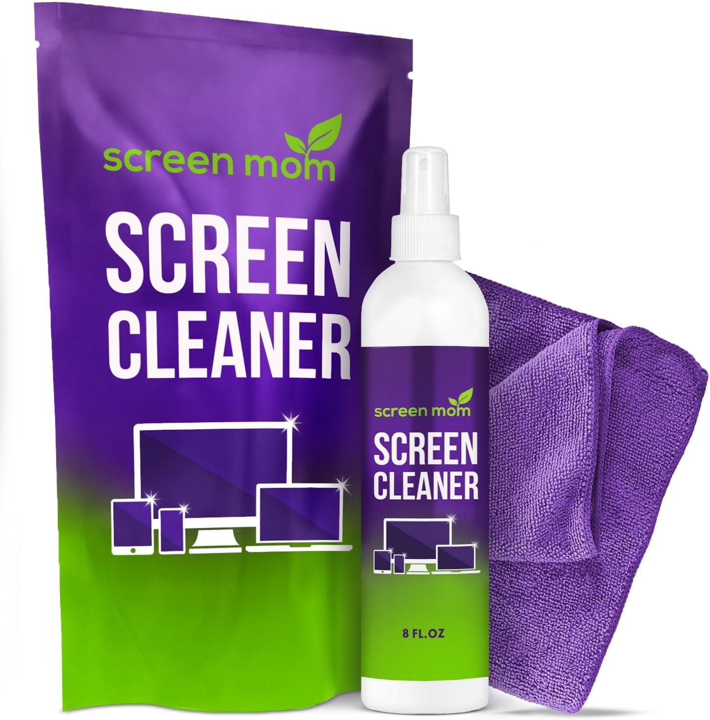 Screen Cleaner Spray and Microfiber Cloth 2-Pack (2X8Oz) by Screen Mom-Screen Cleaner Spray and Wipe for TV, Computer, Phone, Ipad, Car Screen Cleaning Kit Electronic Cleaner Spray