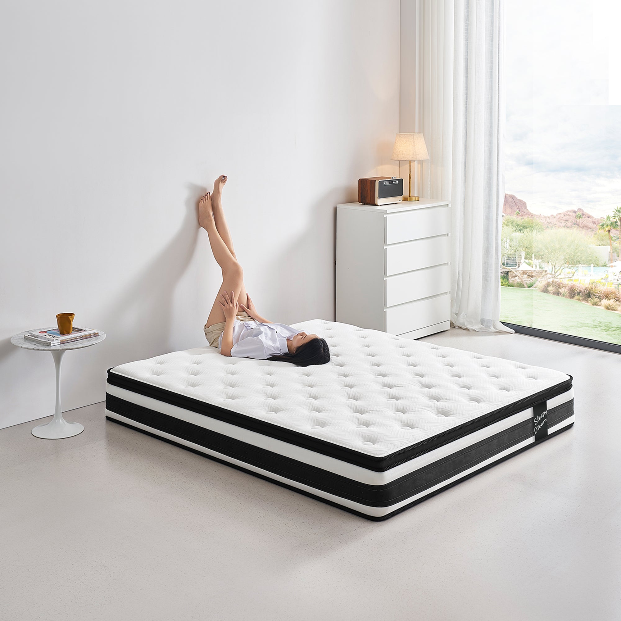 Full Size Hybrid Mattress Breathable Cool Knitted Fabric Cover