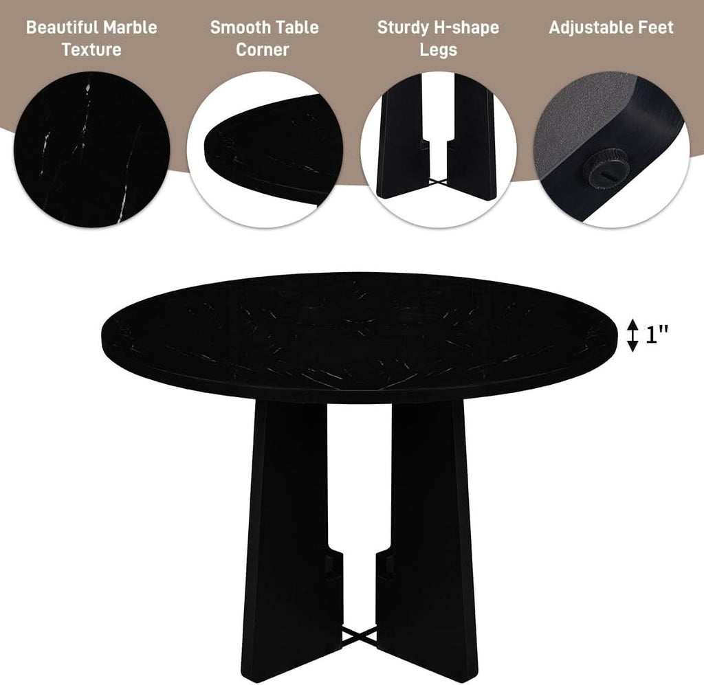 Juego de mesa de comedor redonda sólida de cinco piezas gris y negro