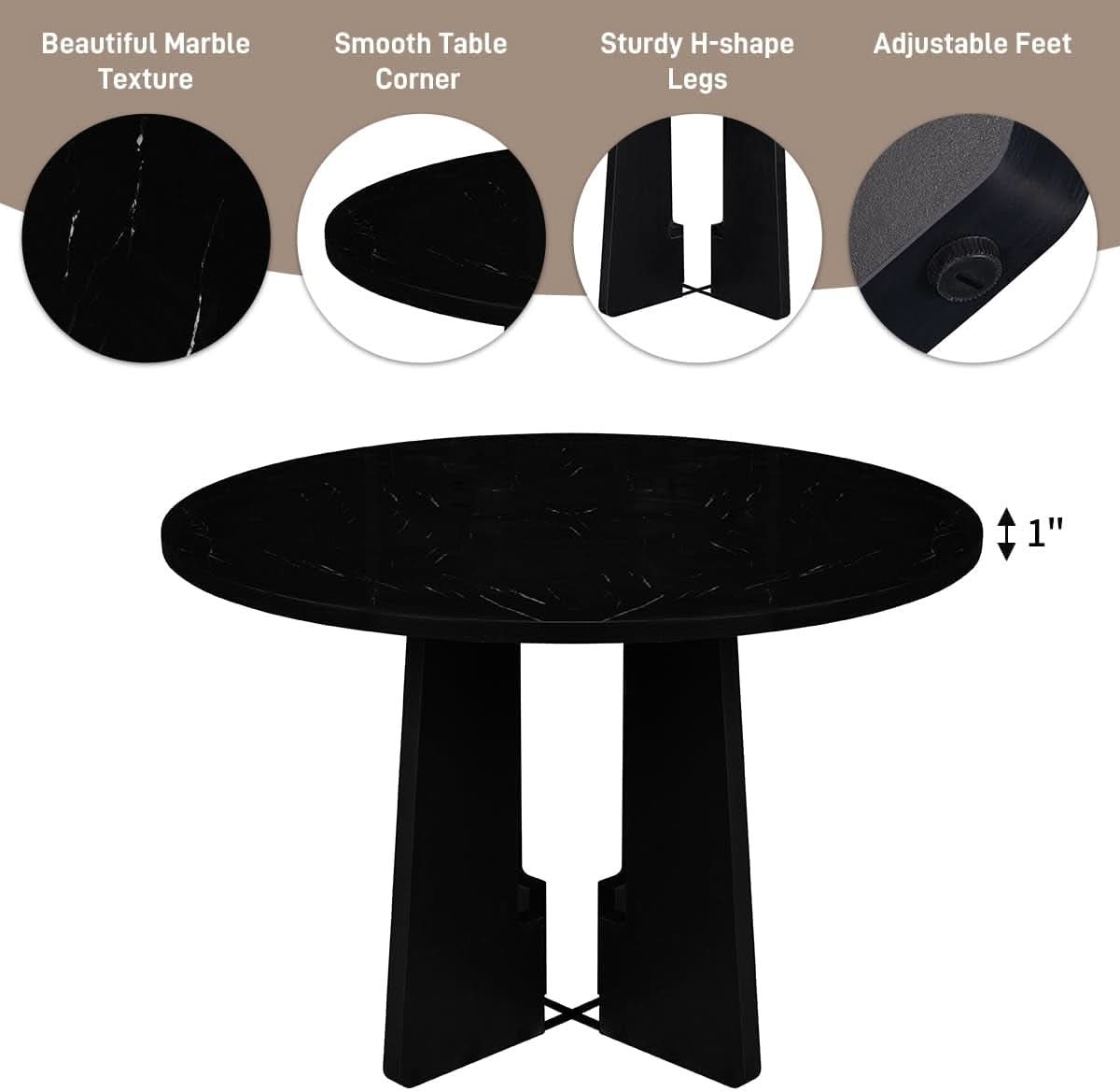 Juego de mesa de comedor redonda sólida de cinco piezas gris y negro
