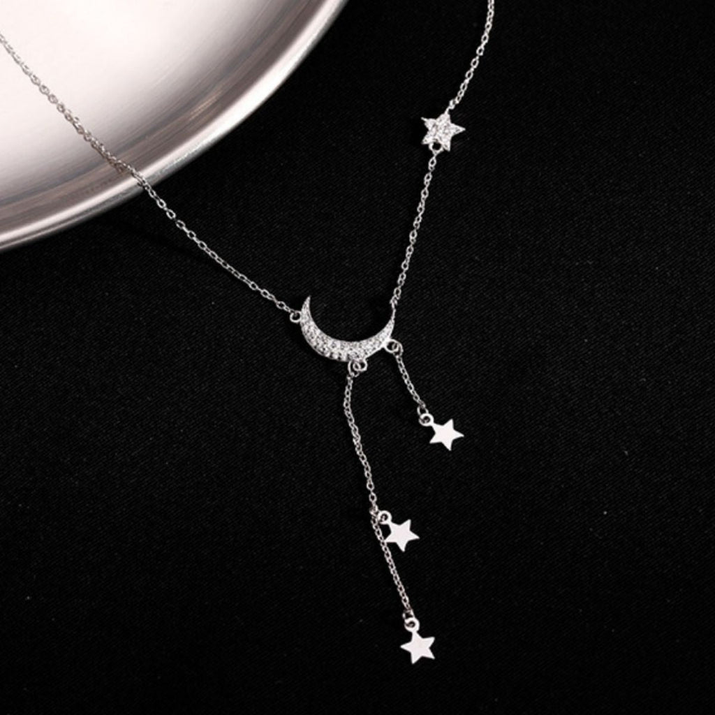 Collar de plata de ley 925 con estrella y luna