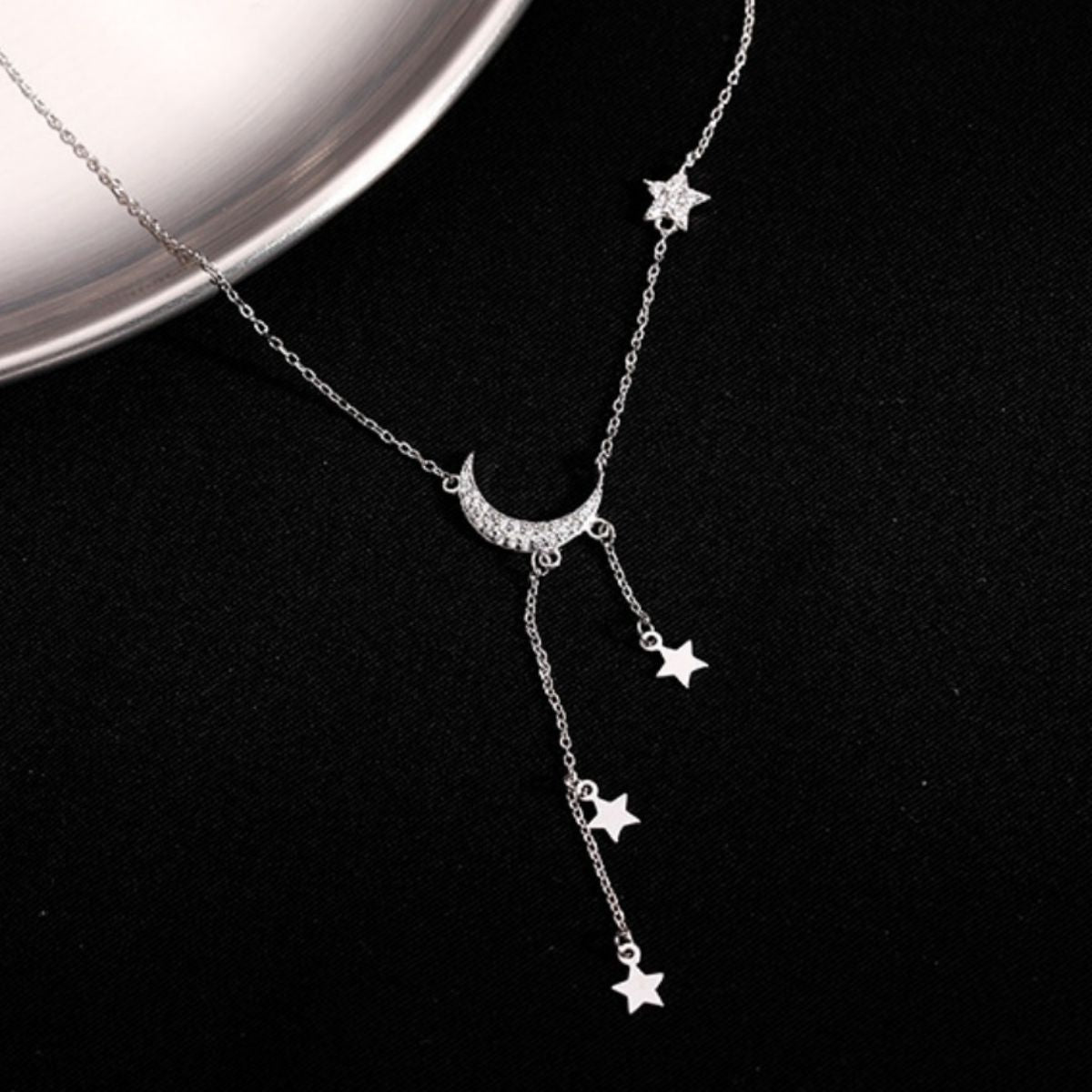Collar de plata de ley 925 con estrella y luna