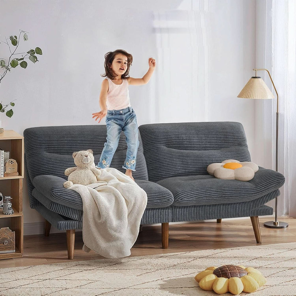 Sofá cama futón con respaldo ajustable de pana gris de 73 pulgadas