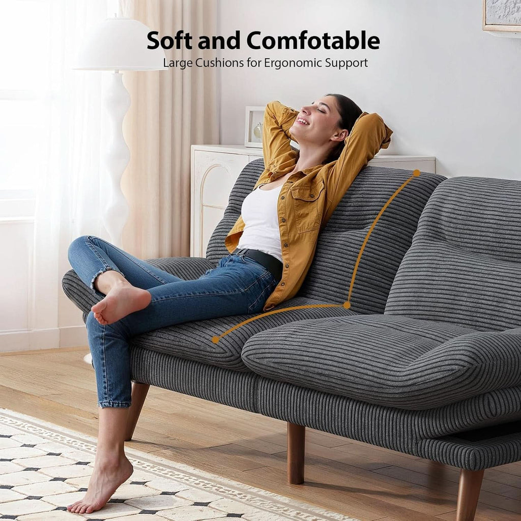 Sofá cama futón con respaldo ajustable de pana gris de 73 pulgadas