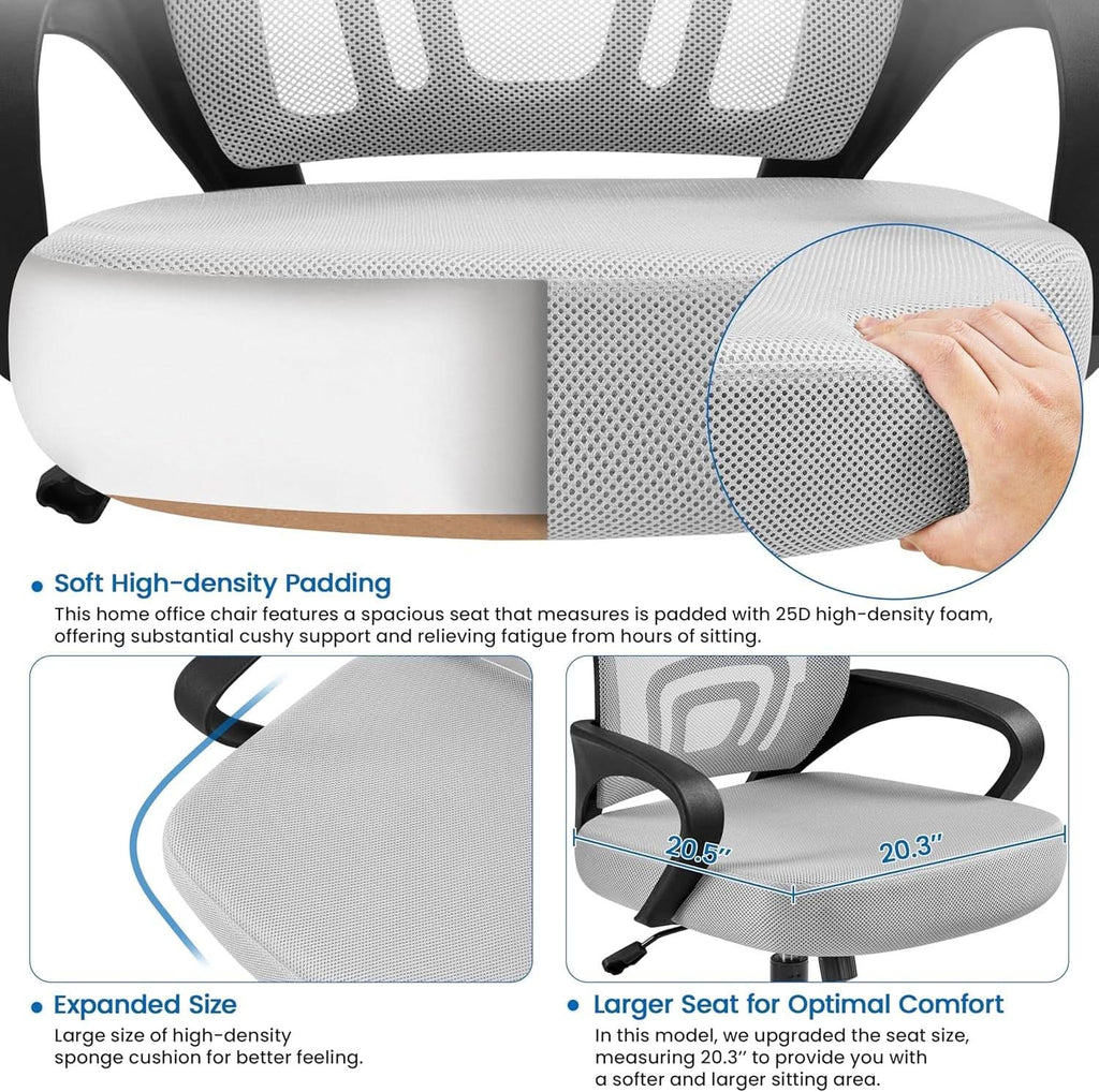 Silla de oficina ergonómica de malla con soporte lumbar, gris