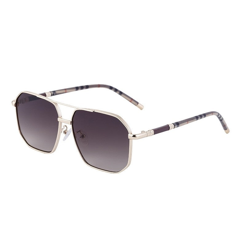 Retro Striped Metal Frame Sunglasses For Men