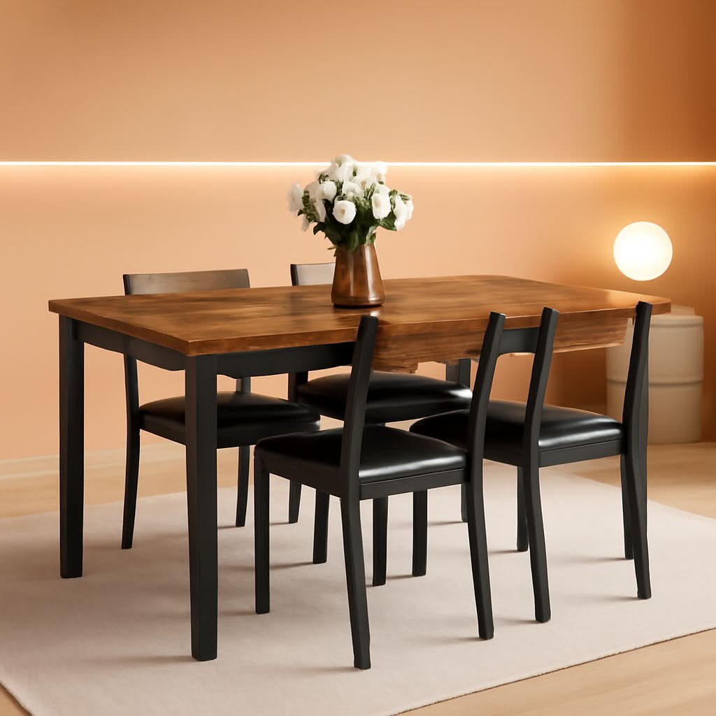 Juego de mesa de comedor extensible de 63 pulgadas, rústico marrón