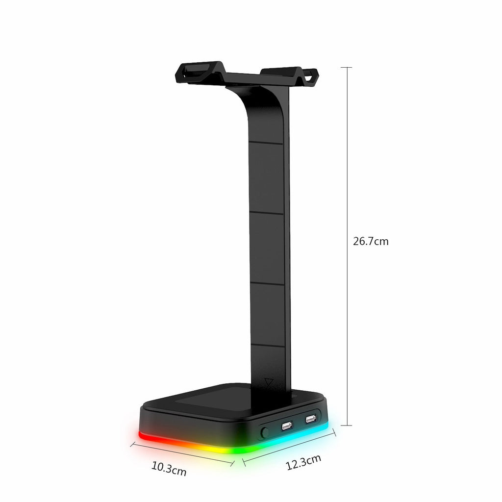 Soporte para auriculares RGB 2 en 1 para ordenador de sobremesa con regleta y 2 puertos USB para carga, colgador de auriculares para juegos