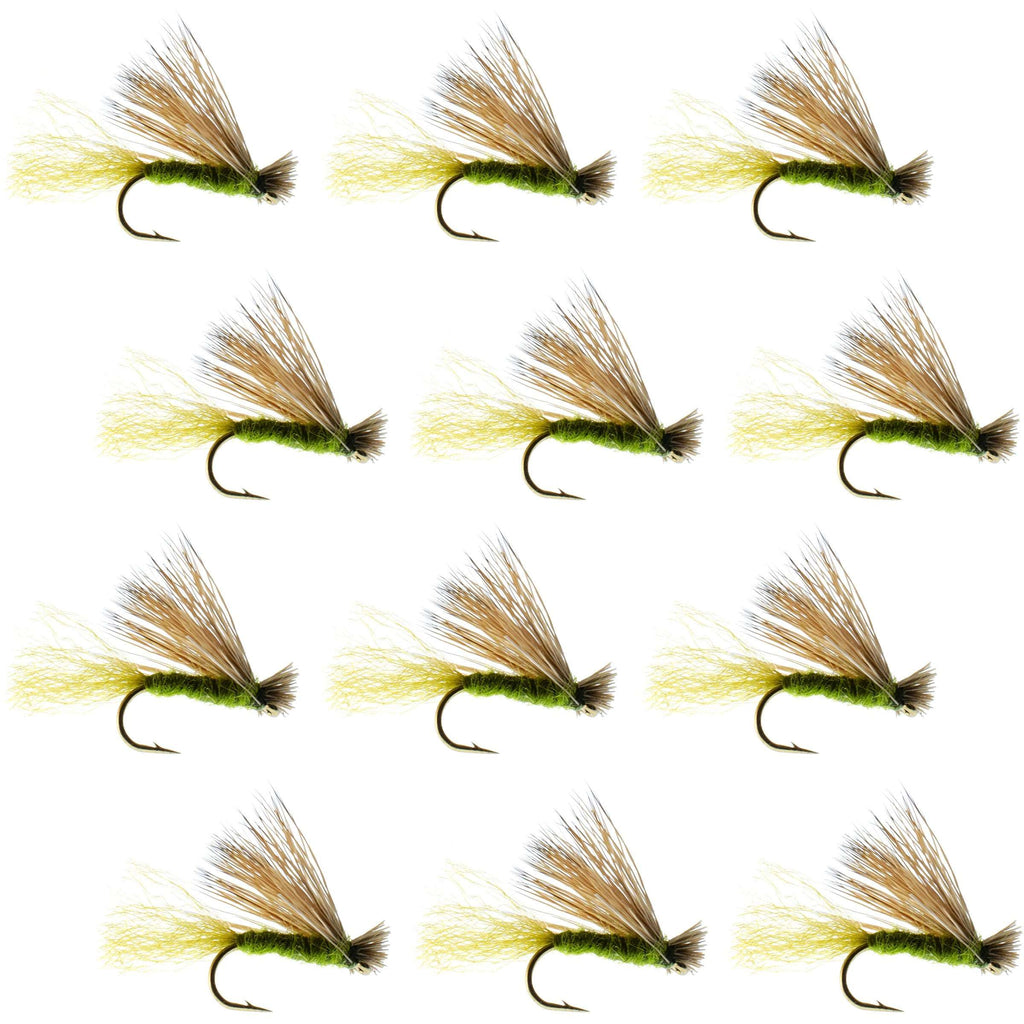 Barbless Olive X Caddis Emerging Caddis Adult Fly - 12 Flies Size 14