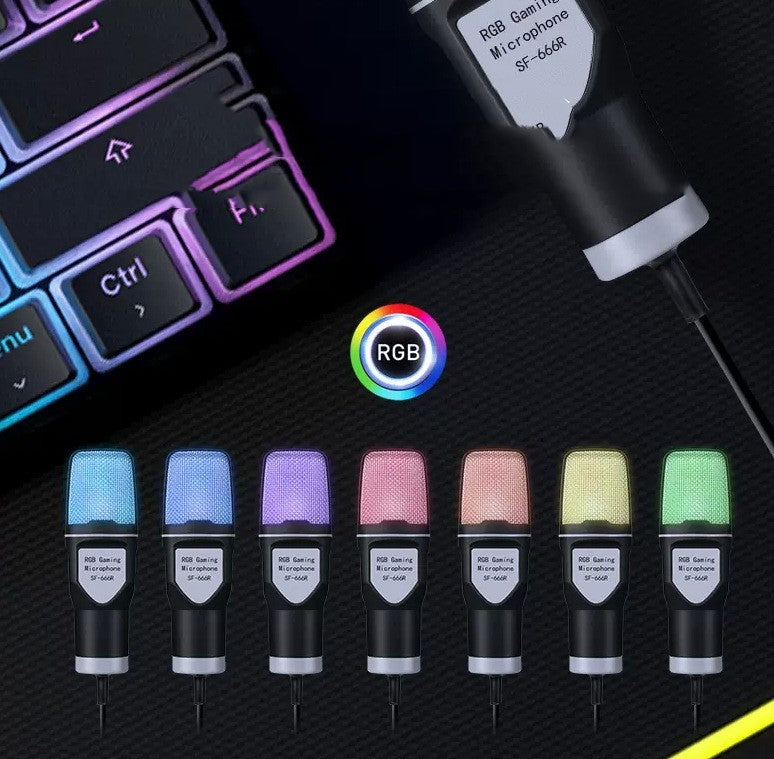 Micrófono de escritorio para juegos Esports de condensador RGB completo transparente Micrófono de computadora