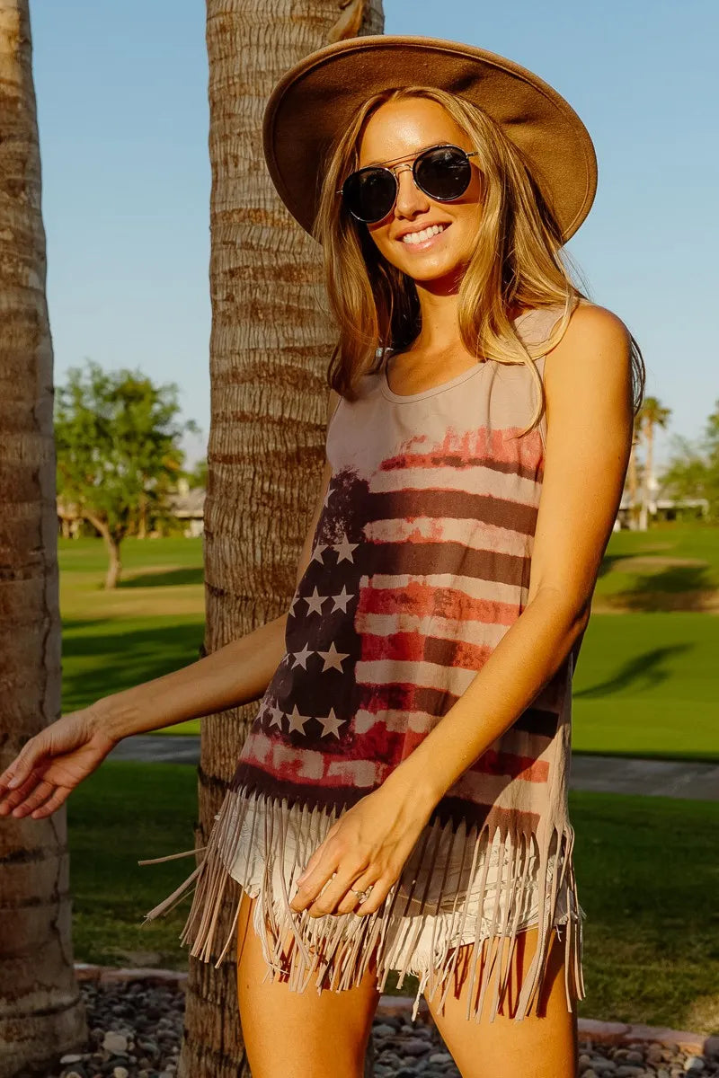 Top de punto sin mangas con estampado de la bandera americana BiBi