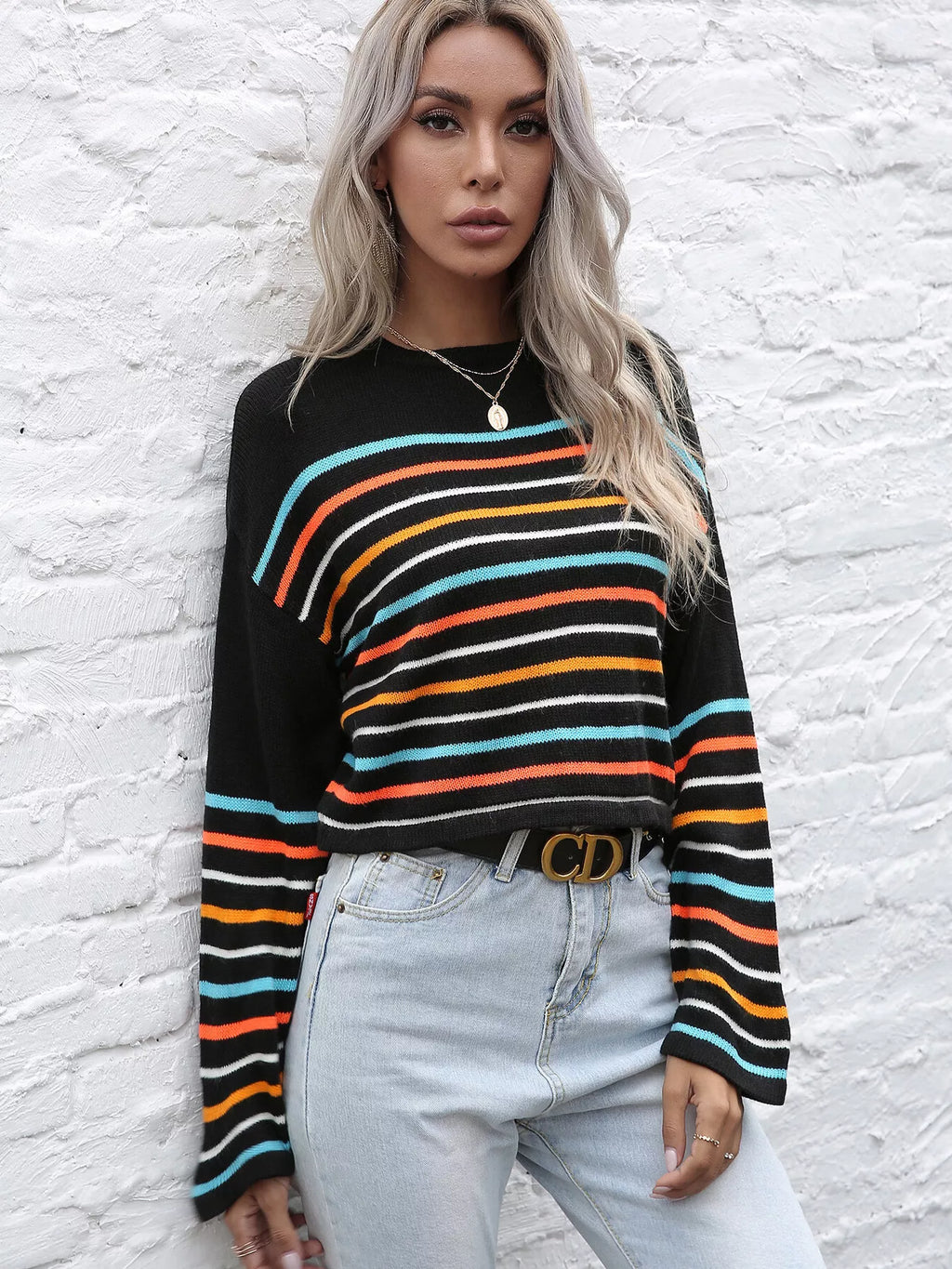 Striped Long Sleeve Knit Top